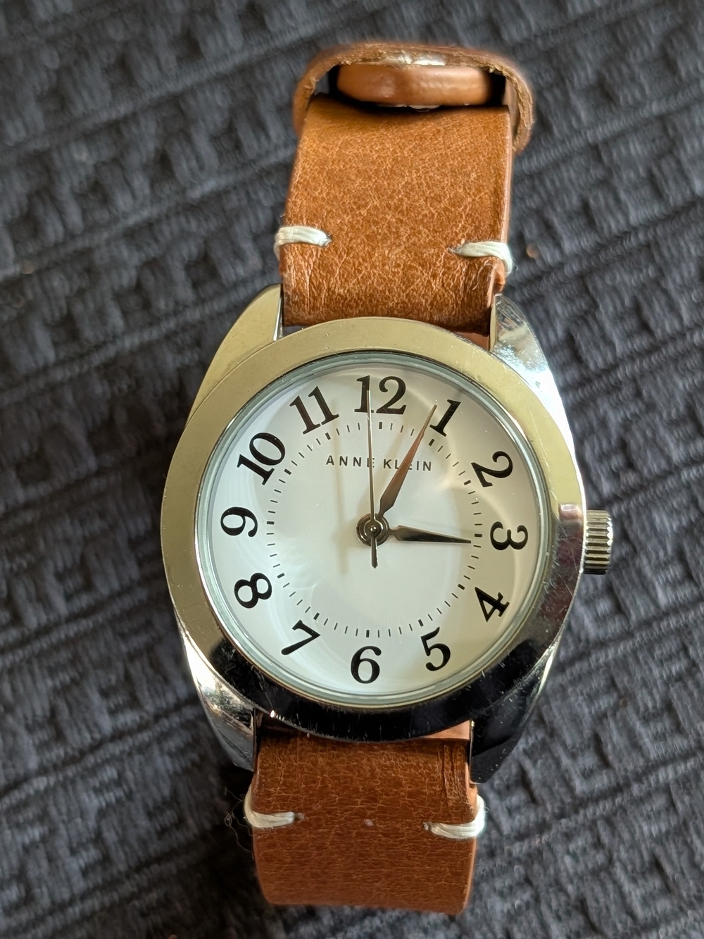 Anne Klein Brown Leather Strap Silver-Tone Dial Watch